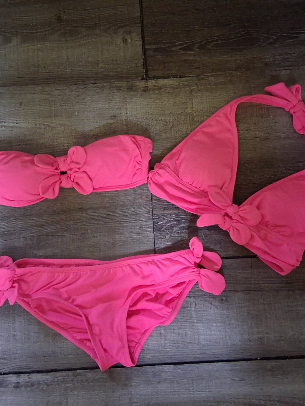 JUICY COUTURE ( 3 )THREE Piece BOW Chic PINK Bikini Strapless + Halter Small NEW